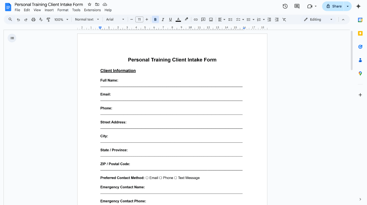 Example Paper Form in a Google Document that we'll transform into a Digital Online Form