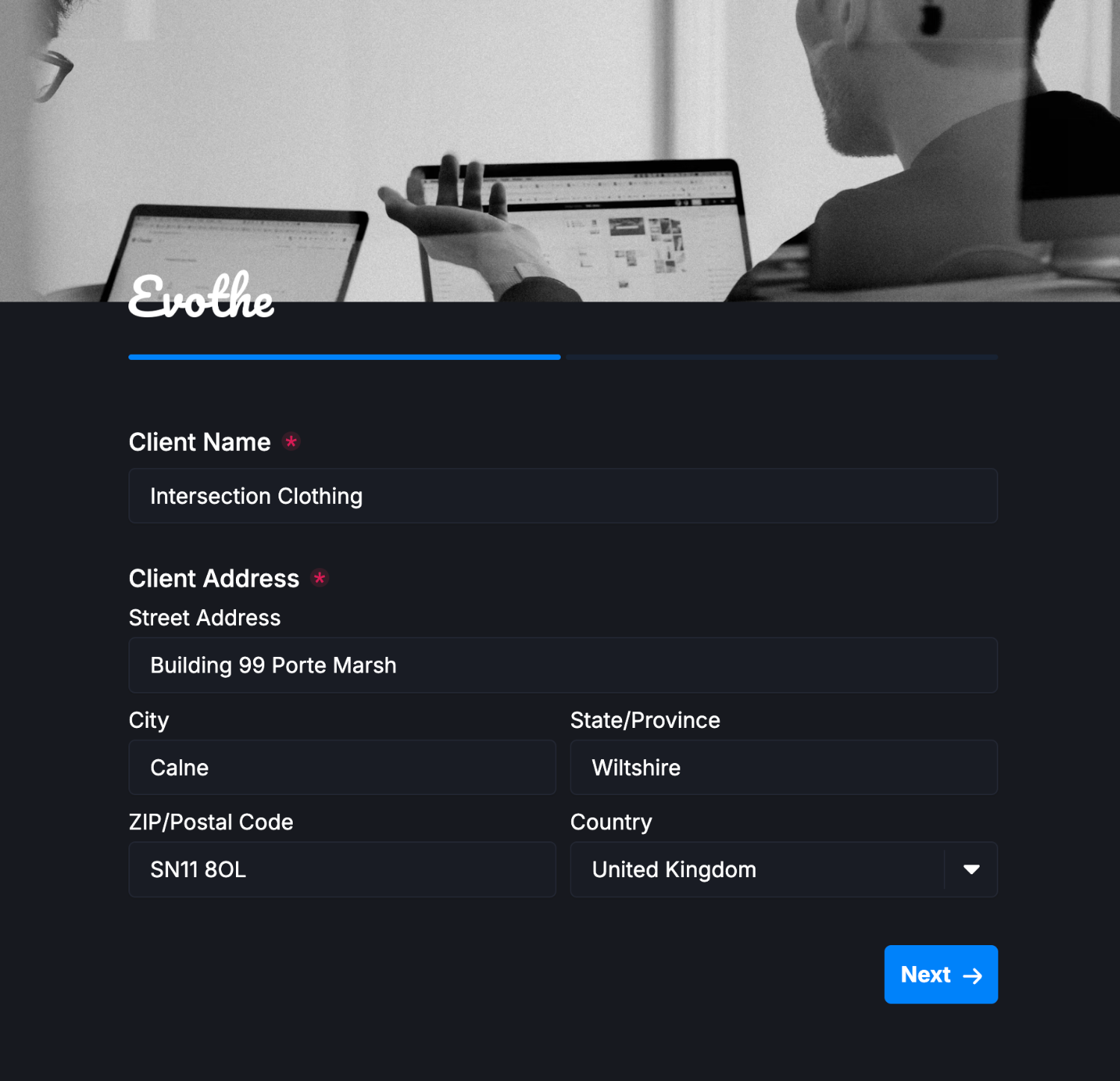 Viewing the custom logo sat above our example form
