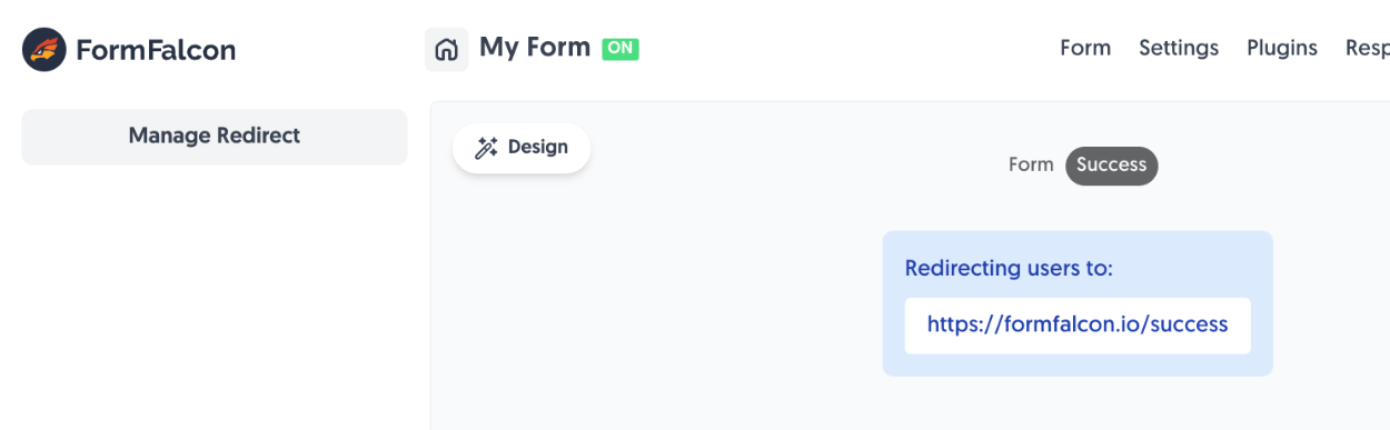 Viewing the form that has a saved Custom Redirect in the Fun Forms Editor