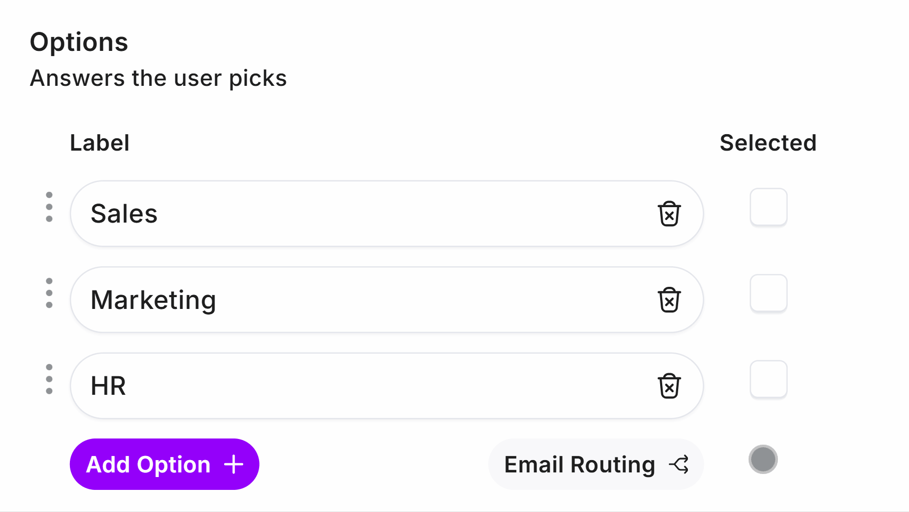 Add Email Routing to an Options List