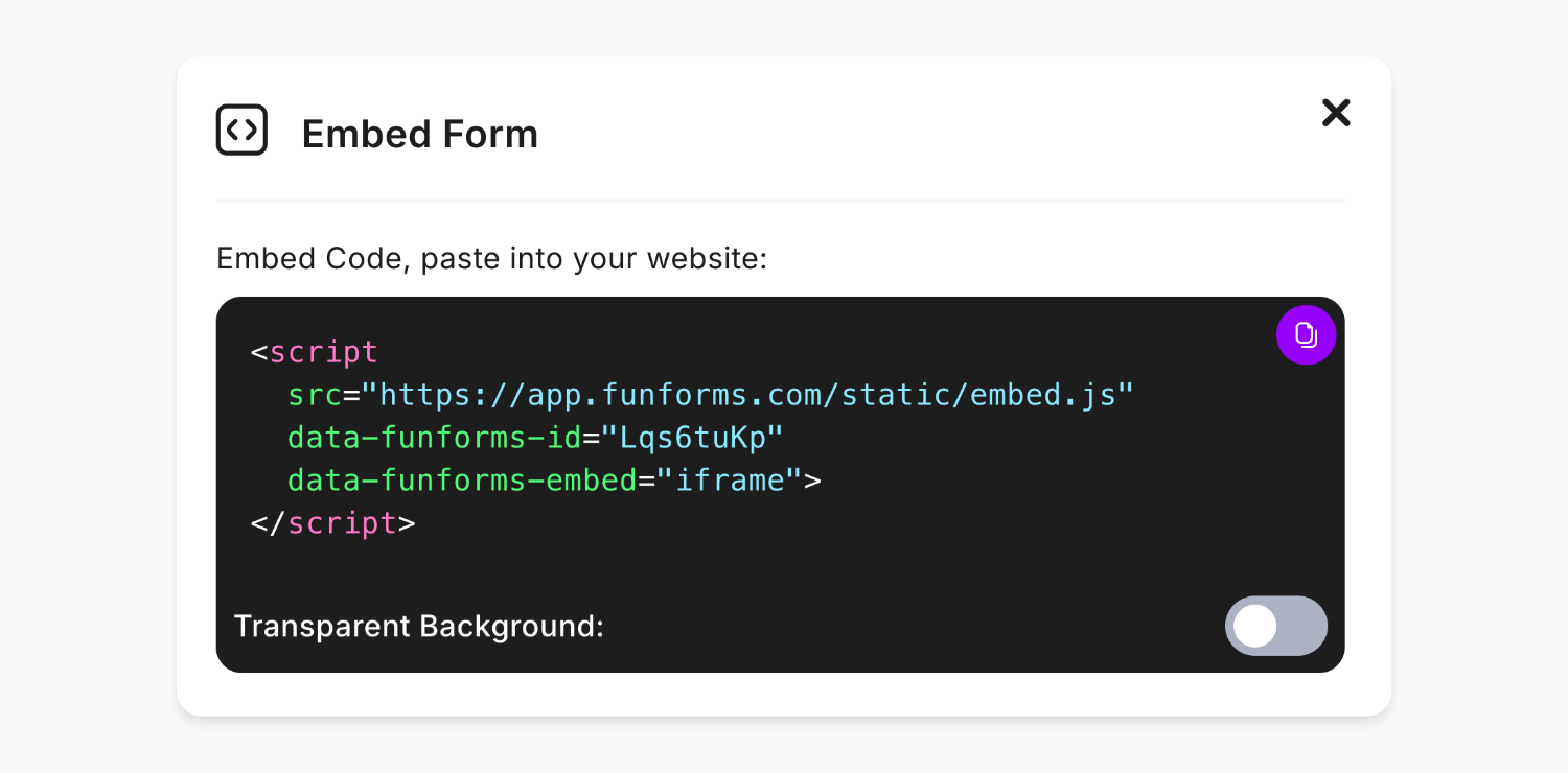 Click the 'Embed' button reveals an 'Embed Code' for websites