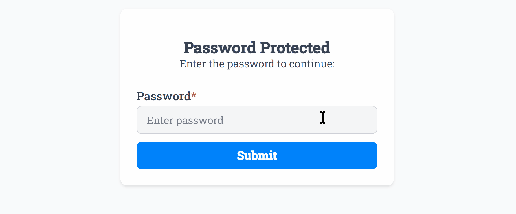 Demonstrating Password acceptance and proceeding to the form for Password Protected form