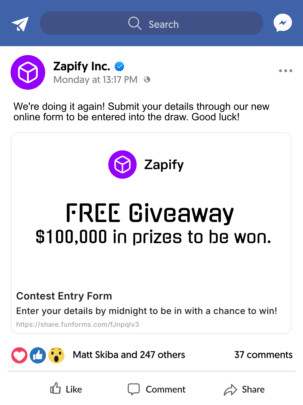 Viewing an example Social Share Card on a Facebook mockup