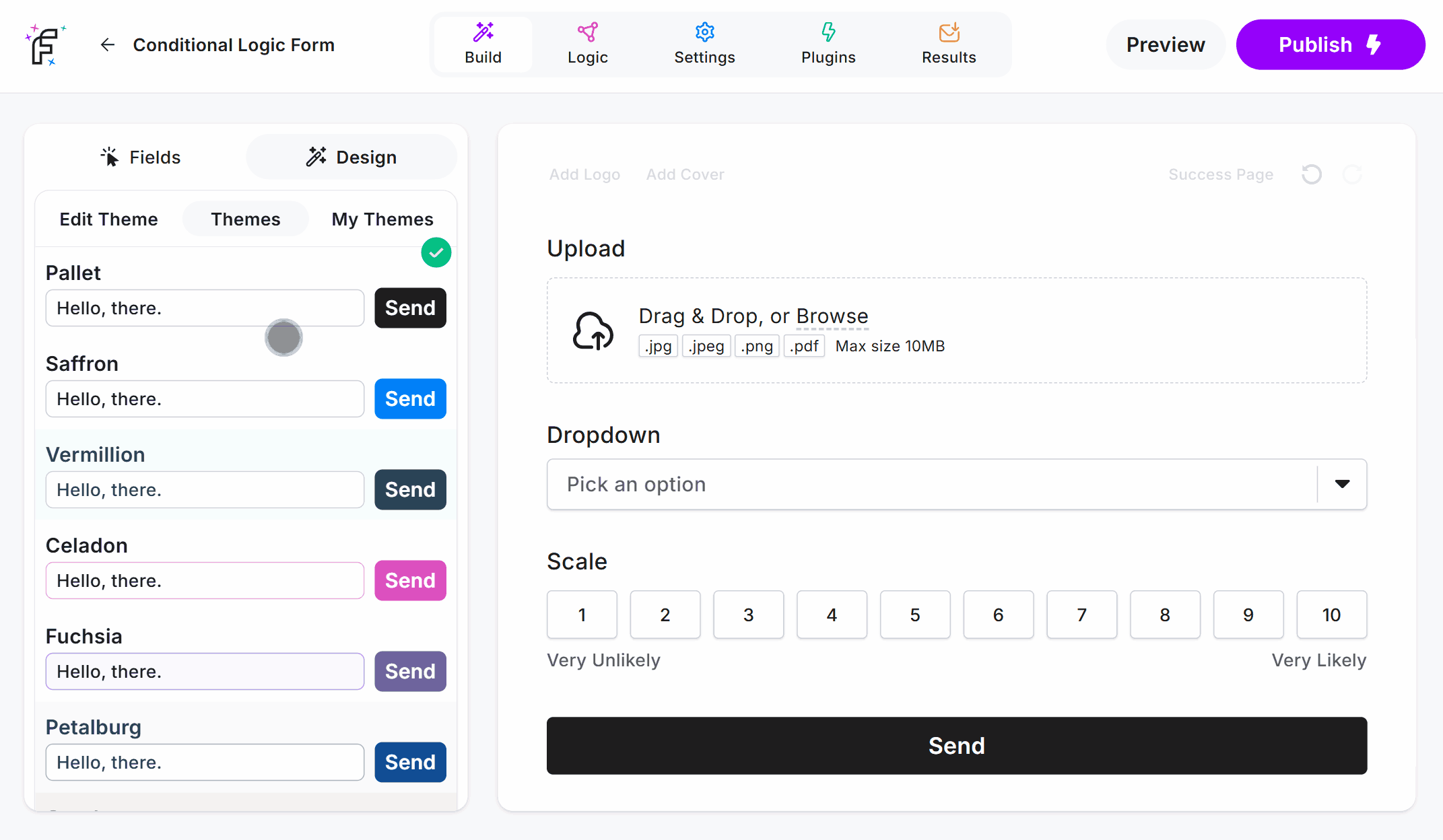 Selecting example 'Themes' from within the 'Design' settings