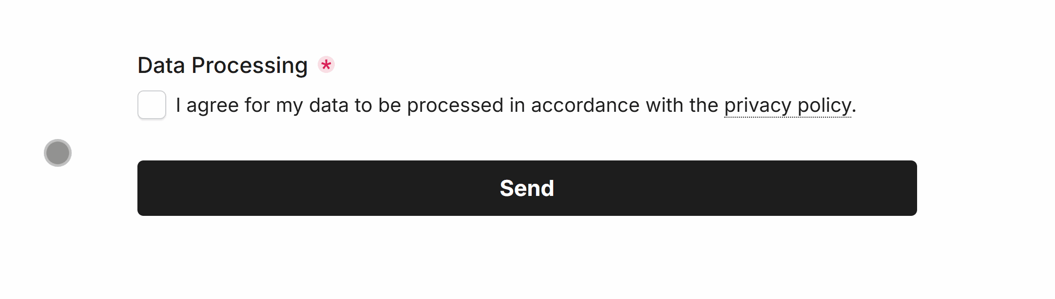 Short consent text that externally links to an example privacy policy