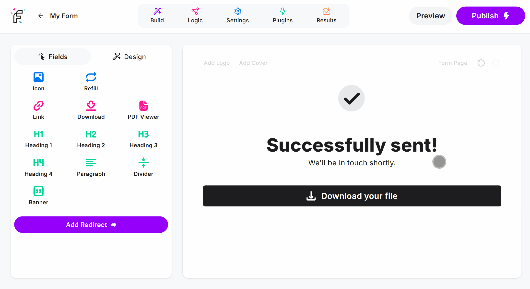 Configuring the Download field to include custom text and a homepage URL