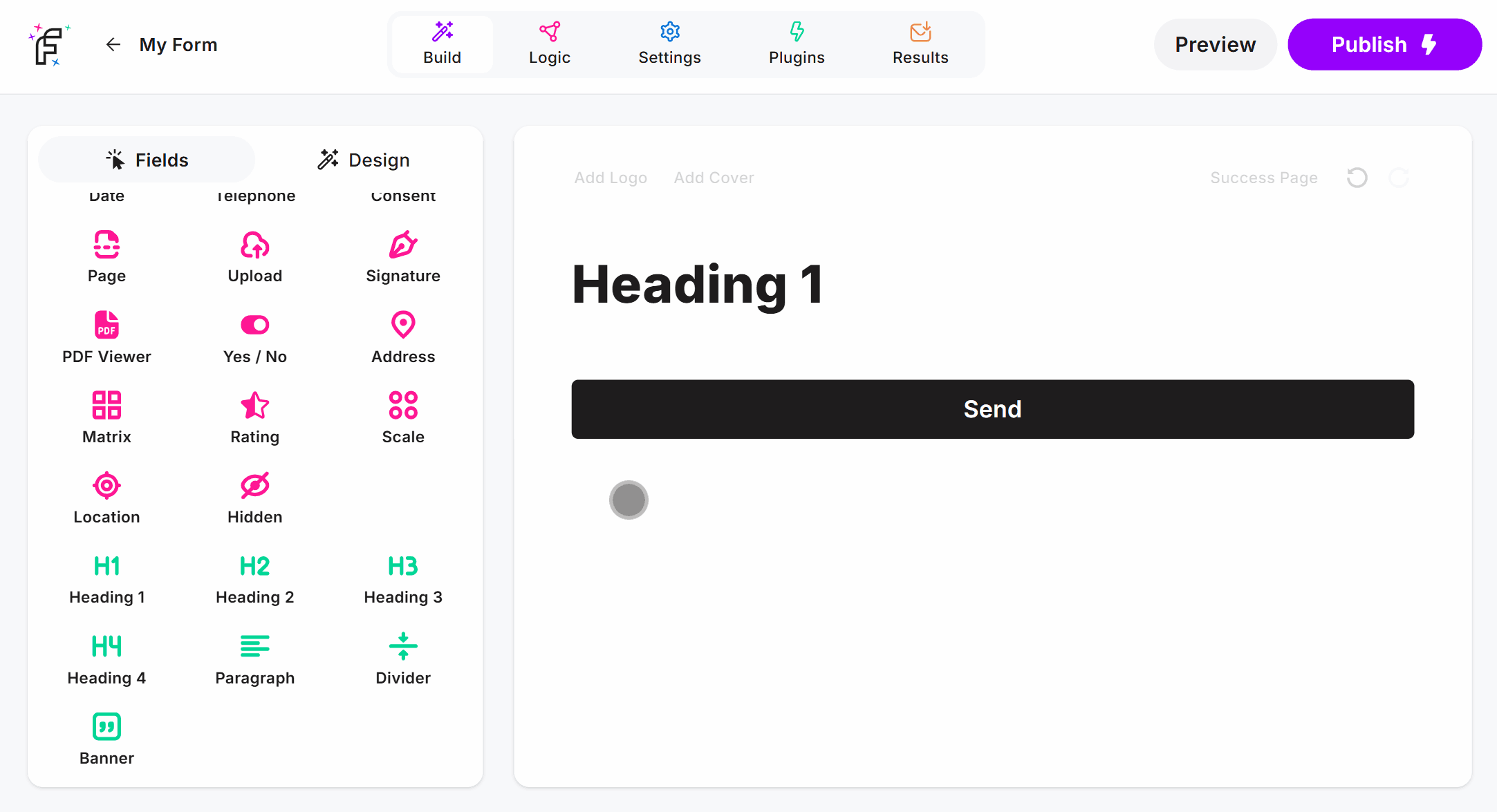 Dragging the H2 Field into the Online Form Editor