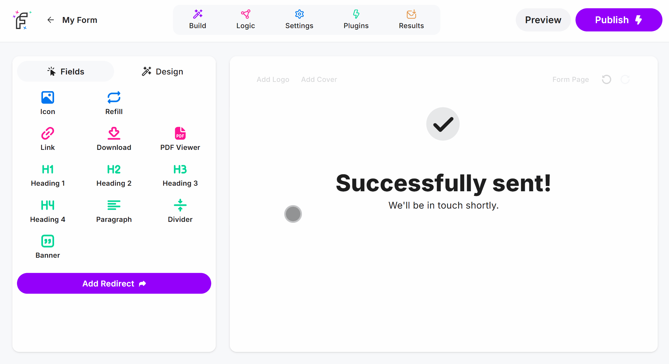 Dragging the Link Field into the Online Form Editor
