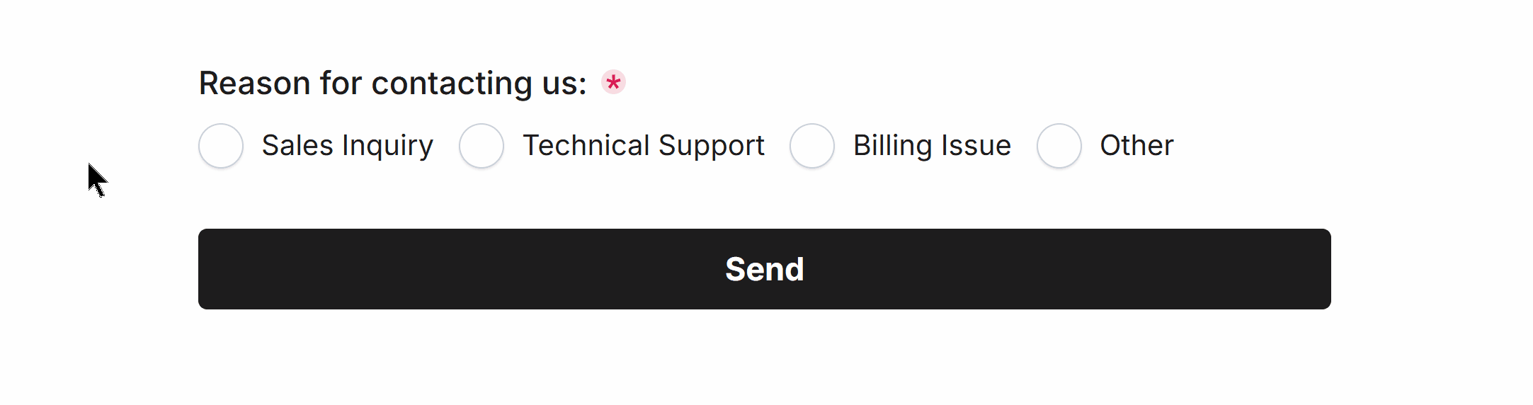 Showcasing the horizontally stacked Single-Select options for concise layout, instead of the vertically stacked options