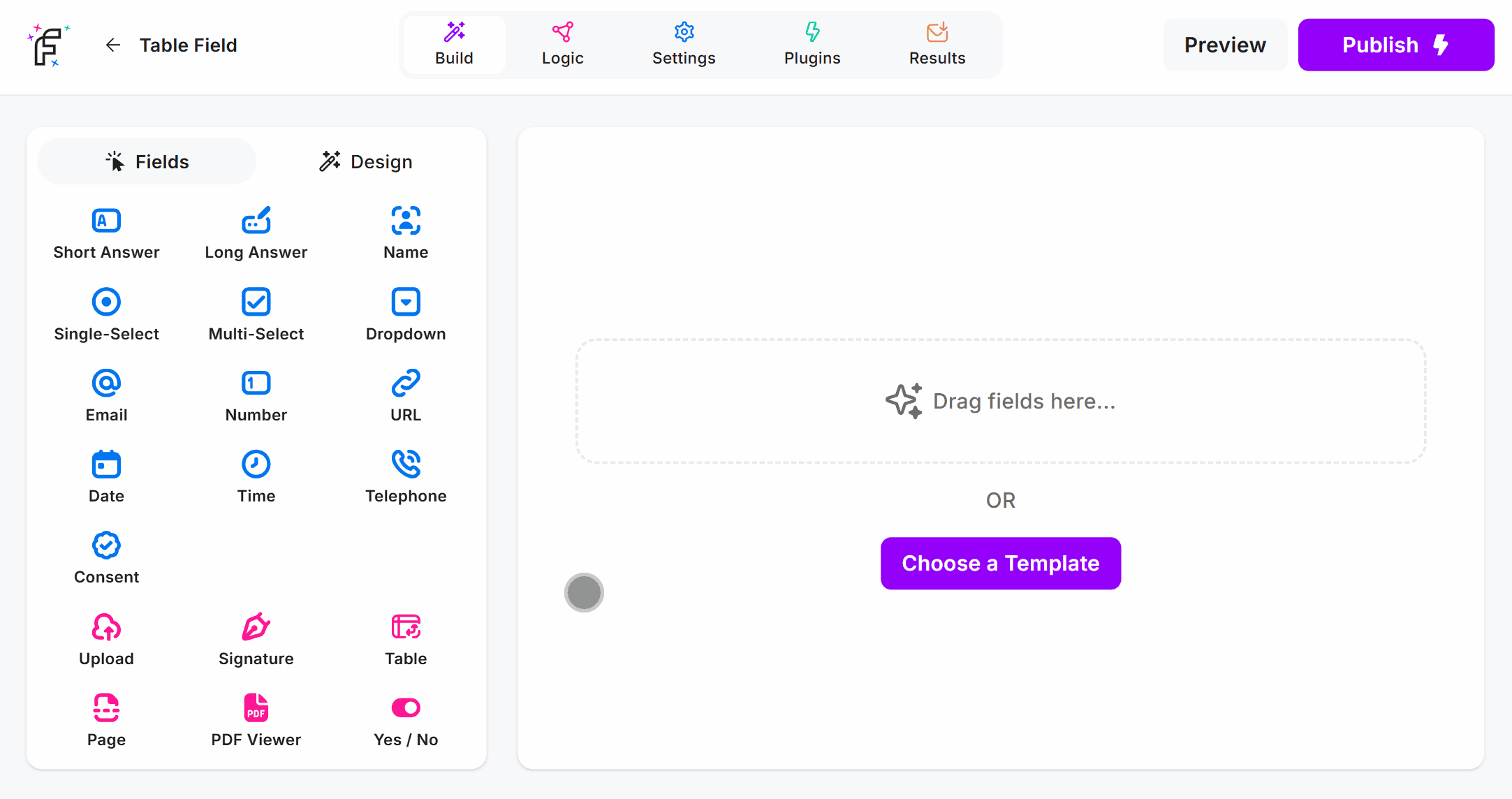 Dragging the Table Field into the Online Form Editor