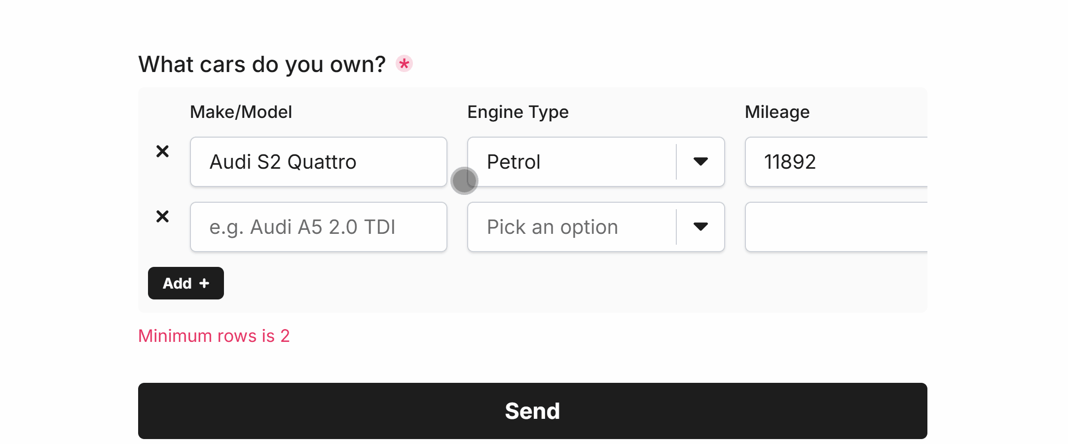 Minimum Rows for the Table Field in our Form