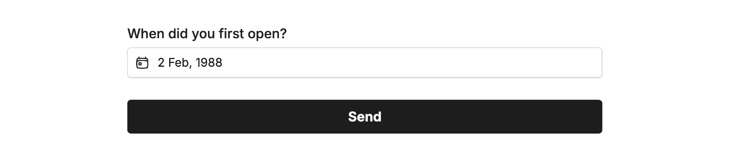 Entering data into our example form linked to the 'Date' field