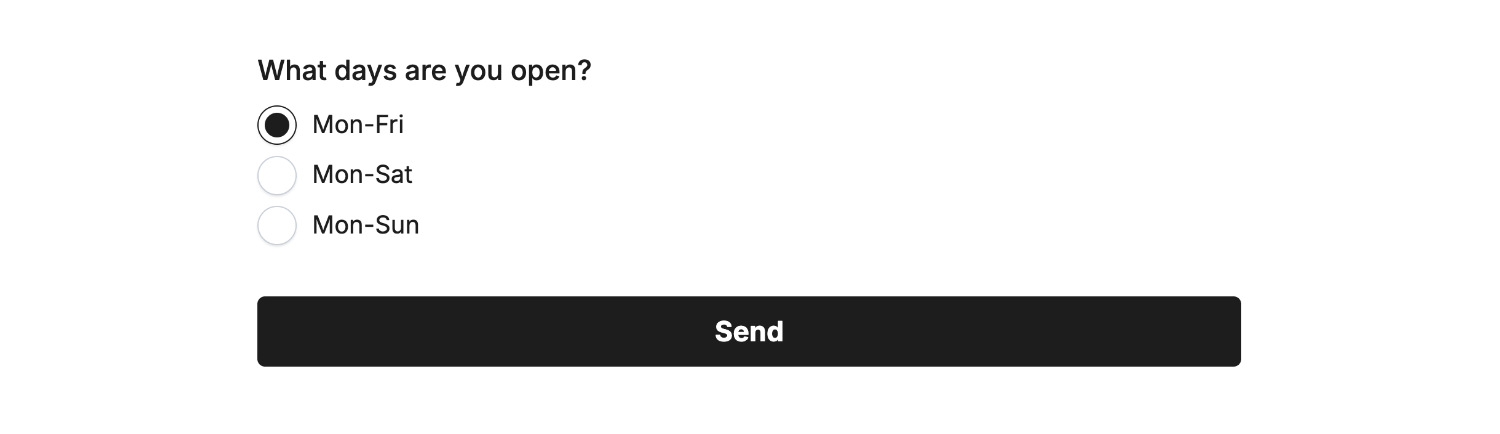 Selecting an option within our example form linked to the 'Single select' field