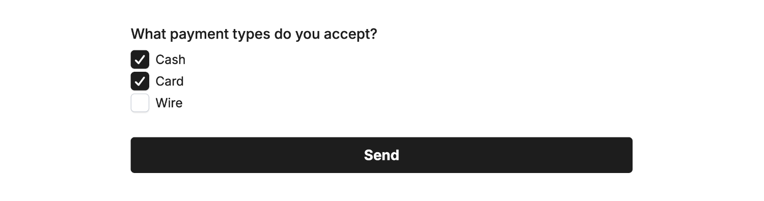 Selecting an option within our example form linked to the 'Multiple select' field