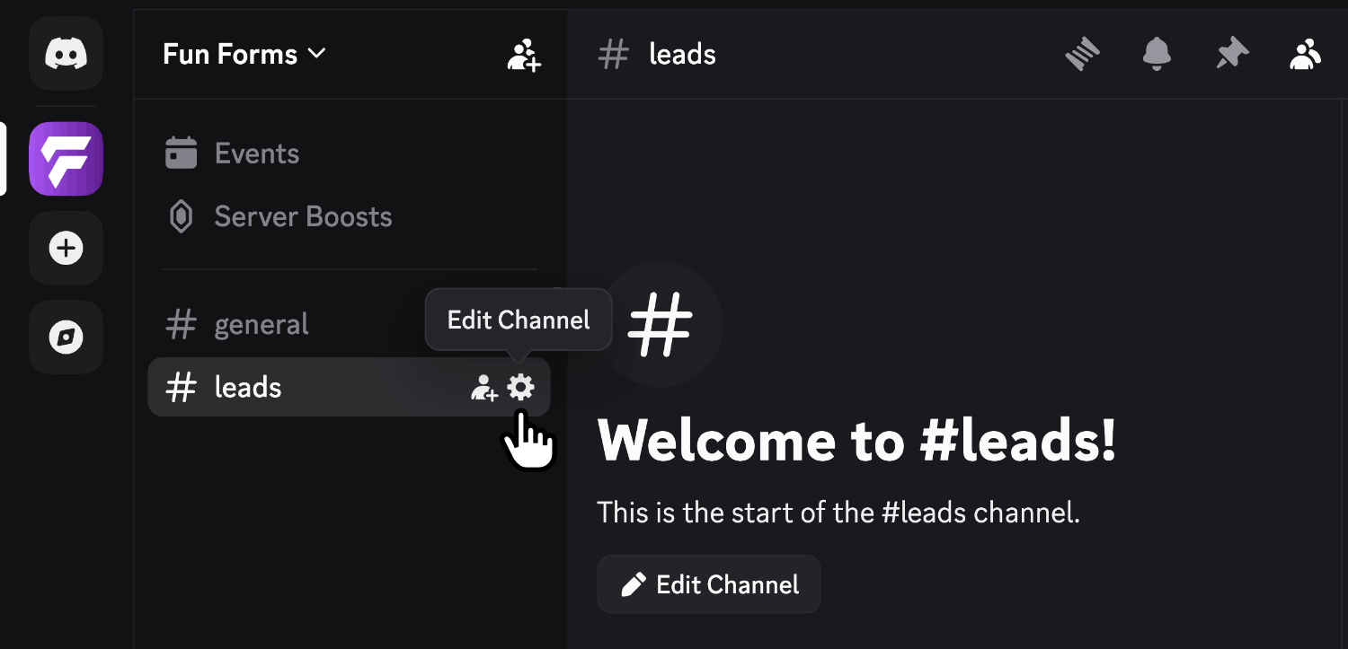Selecting 'Edit Channel' inside the Discord app