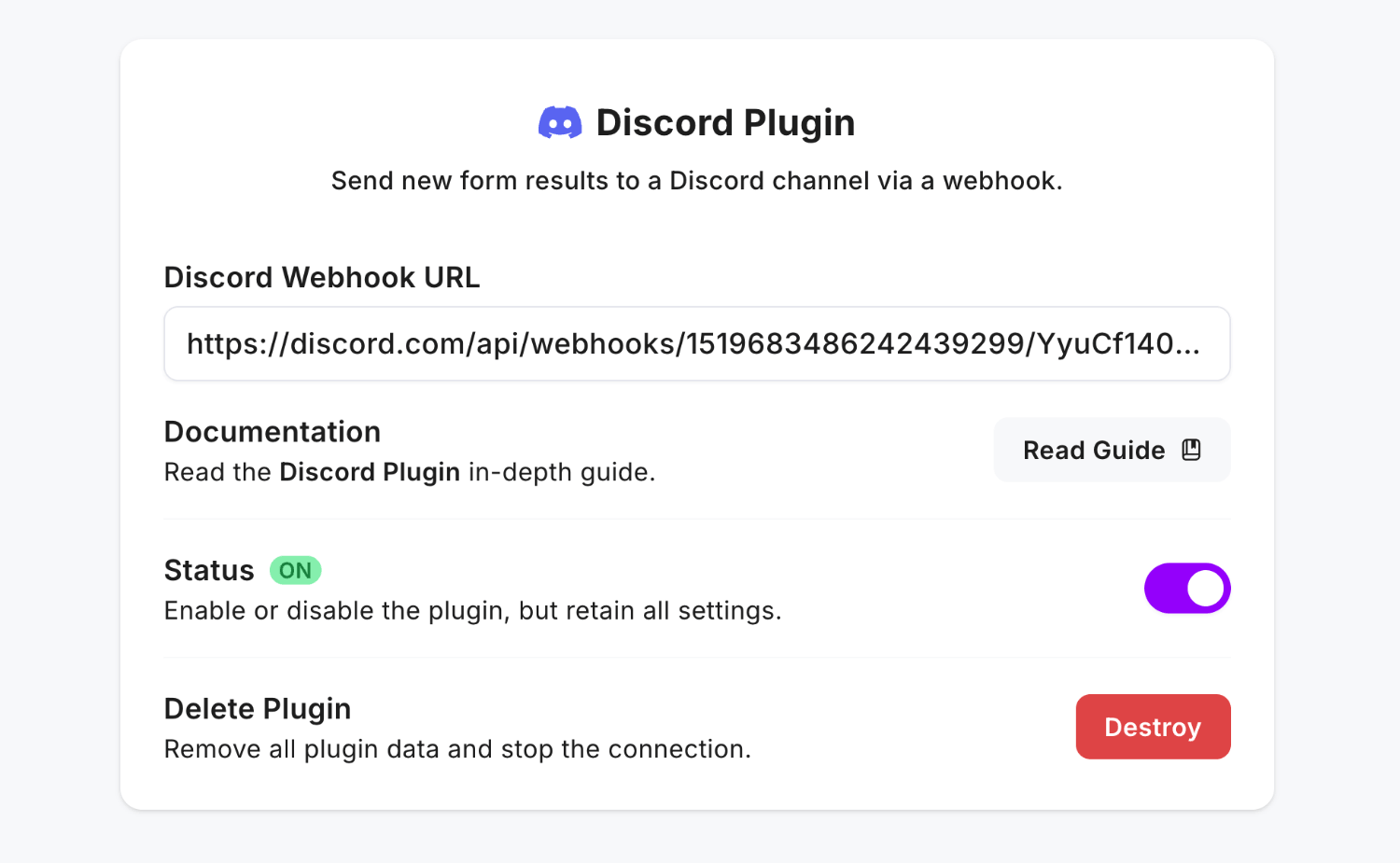 Pasting and saving the new Discord URL inside the Fun Forms app