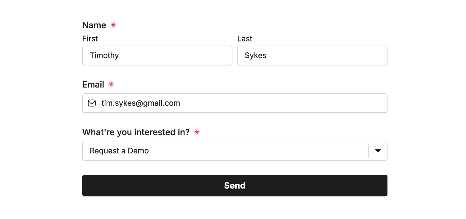 An example form we've connected the Discord Plugin to