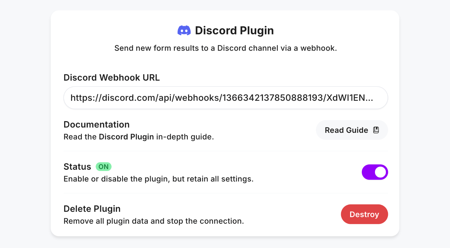Pasting and saving the new Discord URL inside the Fun Forms app
