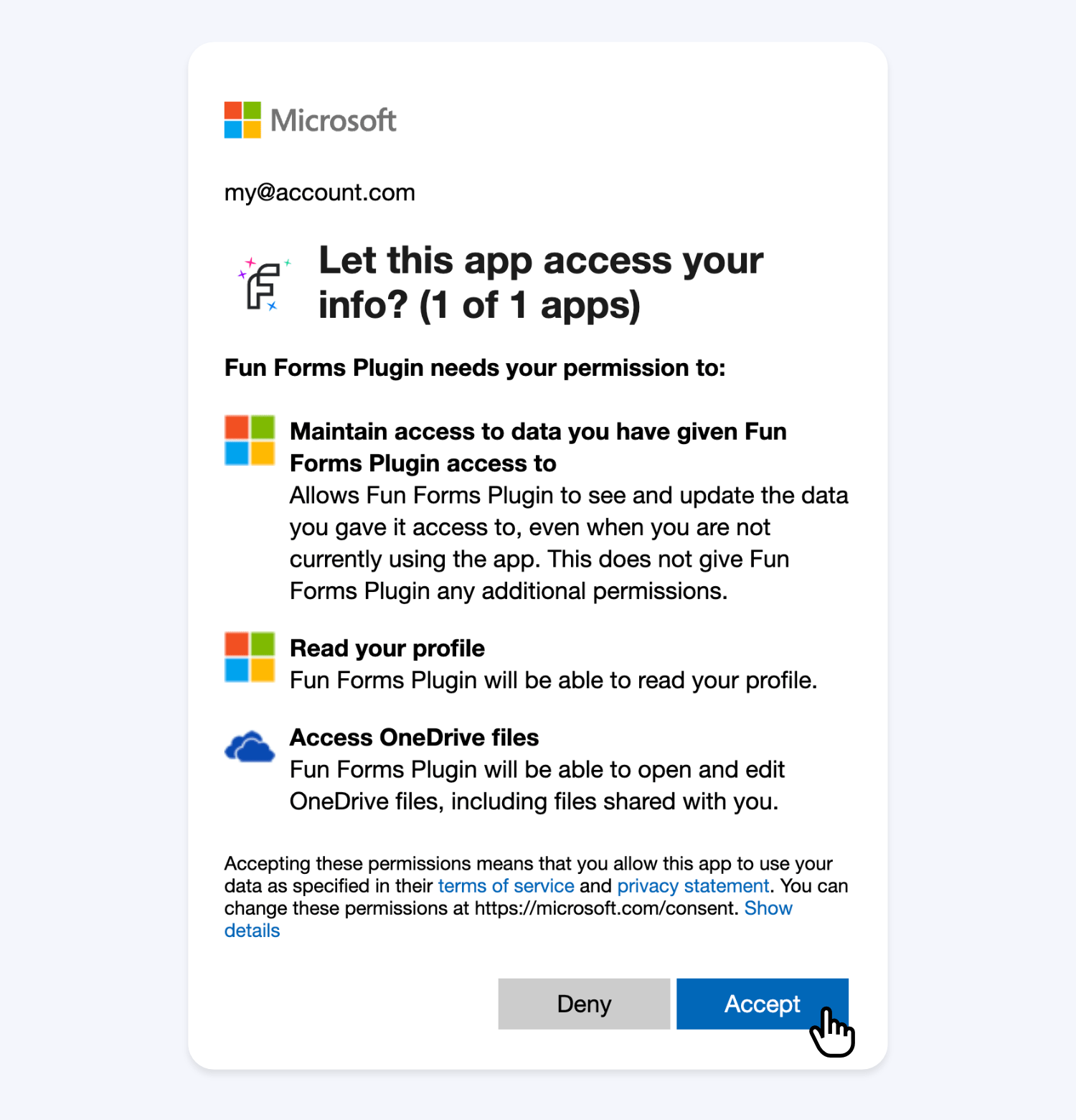 Allow the Excel Online Plugin access to create and update the Spreadsheet in your Microsoft OneDrive