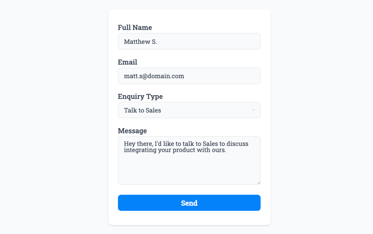 An example form we've connected the Excel Online Plugin to