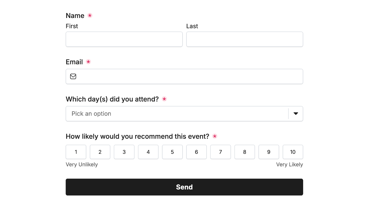 An example form we've connected the Excel Online Plugin to