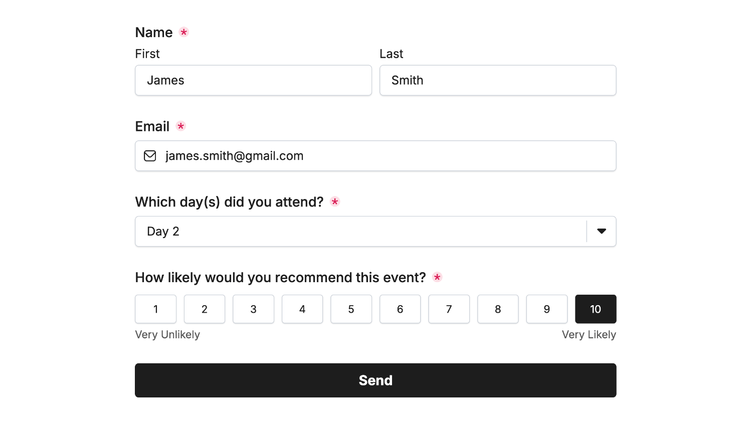An example form we've connected the Excel Online Plugin to