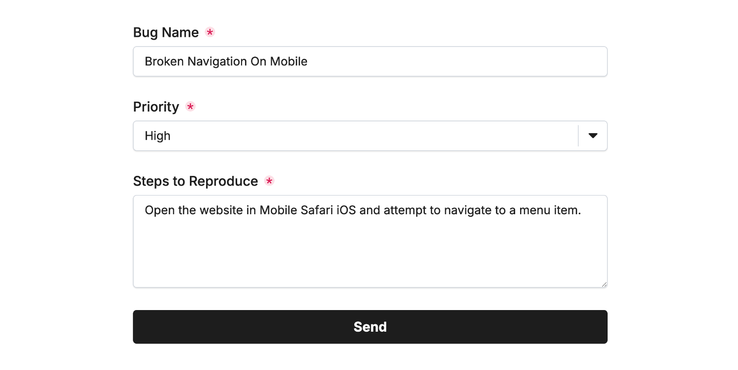 Entering the issue name into our GitHub example form for creating a new issue