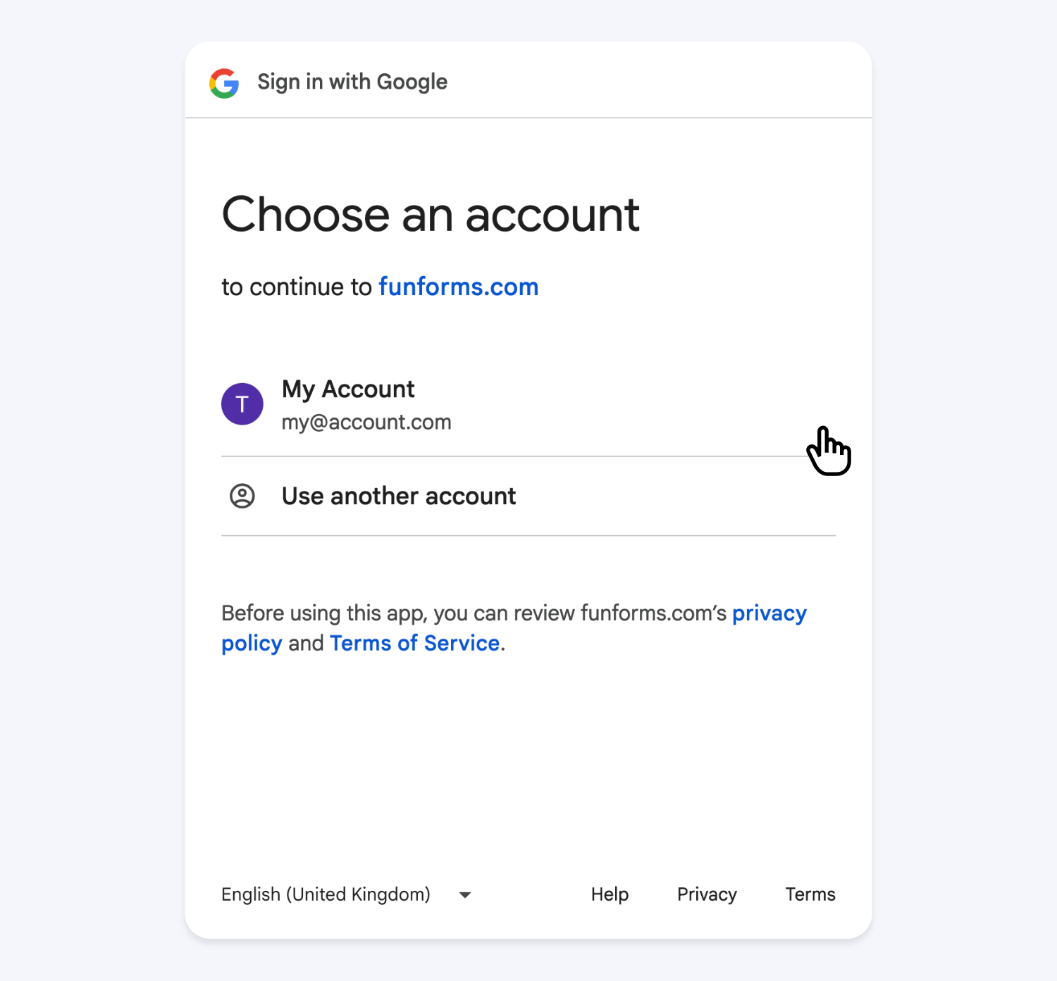 Connect to Google and select your account