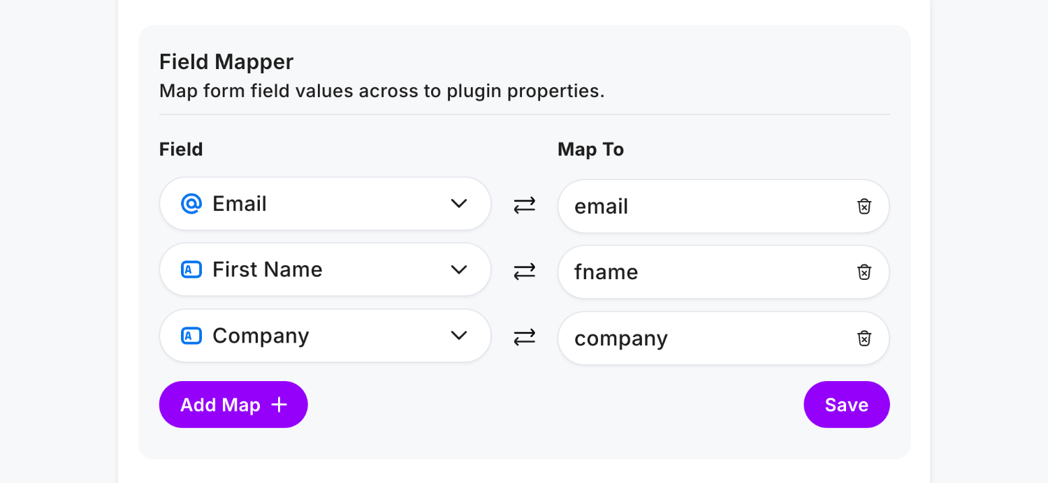 Using the Field Mapper to connect form fields to Mailchimp field tag names