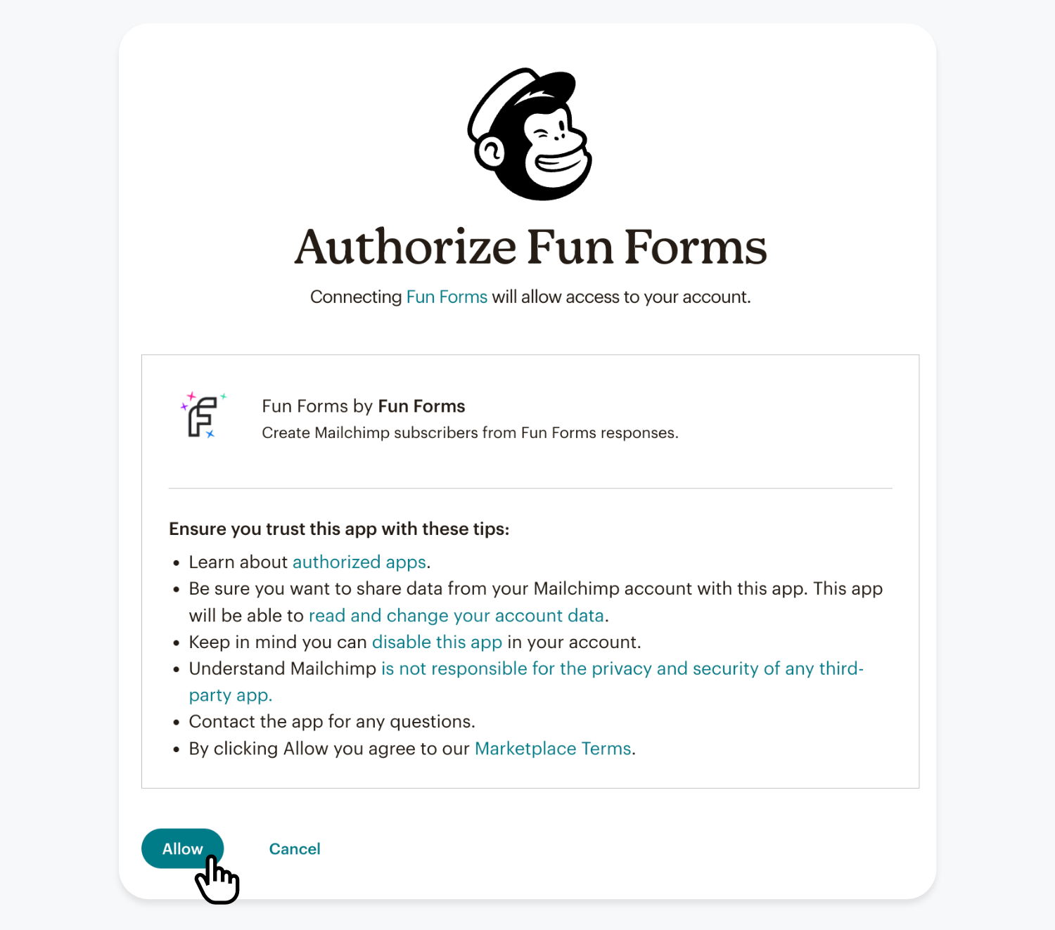 Allow permissions in the Mailchimp authorization window