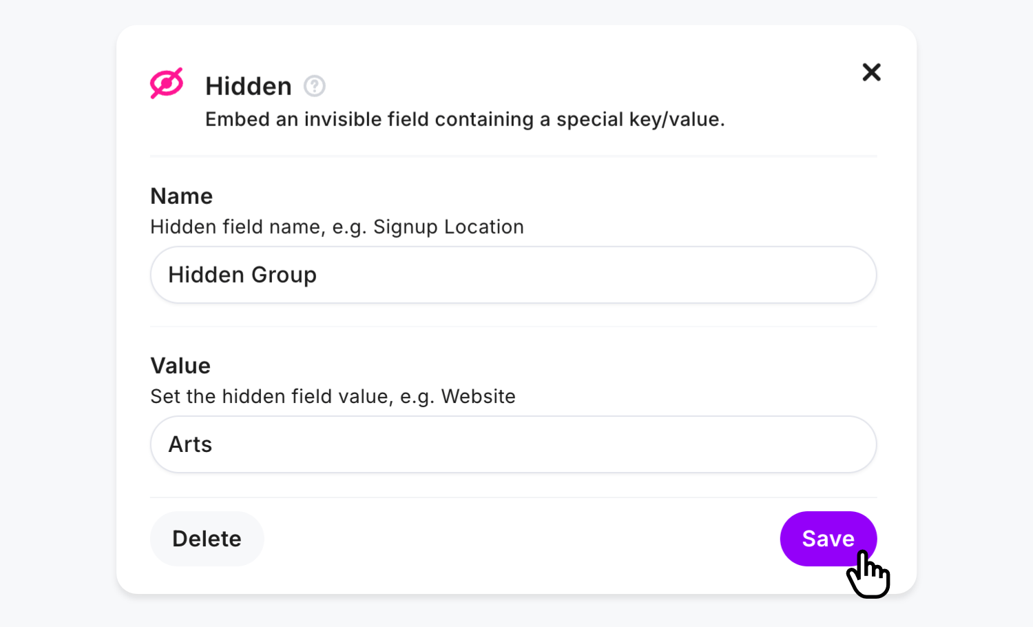 Entering a unique group key and value inside Fun Forms's Hidden Field