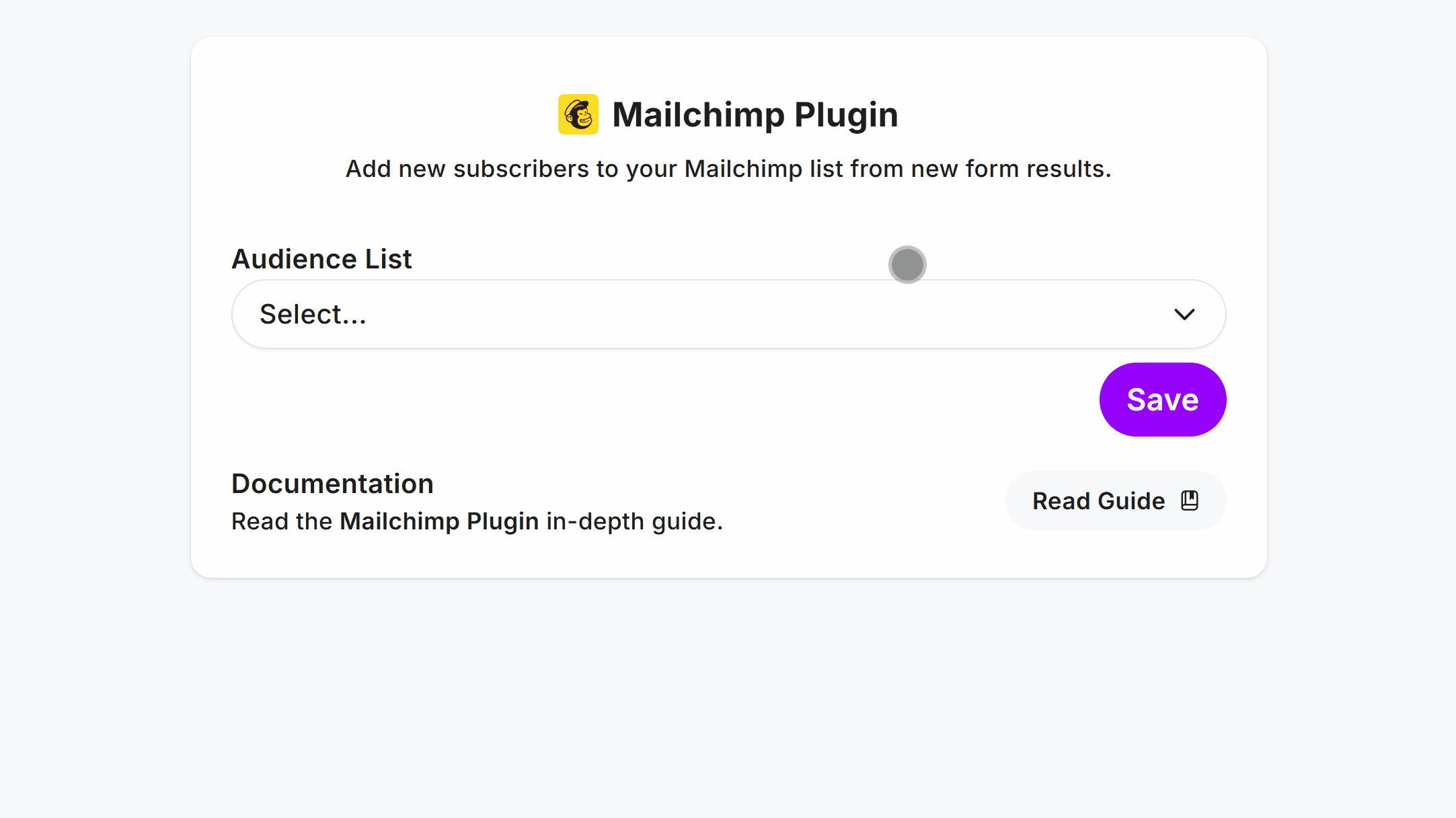 Selecting the Mailchimp Audience to connect to the form