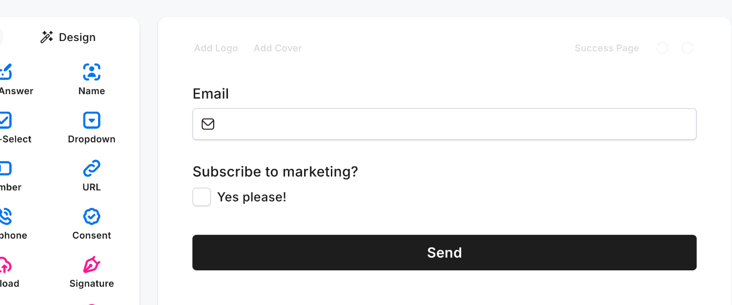 Demonstrating the Multi-Select Field with a single option of 'Yes please!' to conditionally allow users to opt-in
