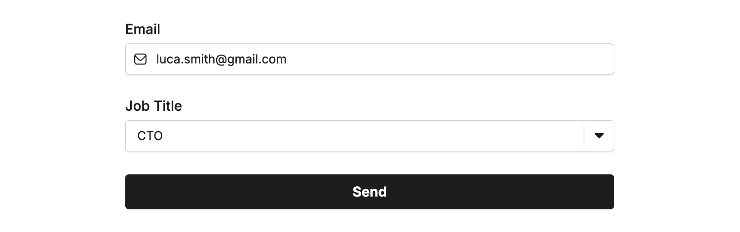 Entering an example email and selecting 'CTO' as a Dropdown Field answer in our form