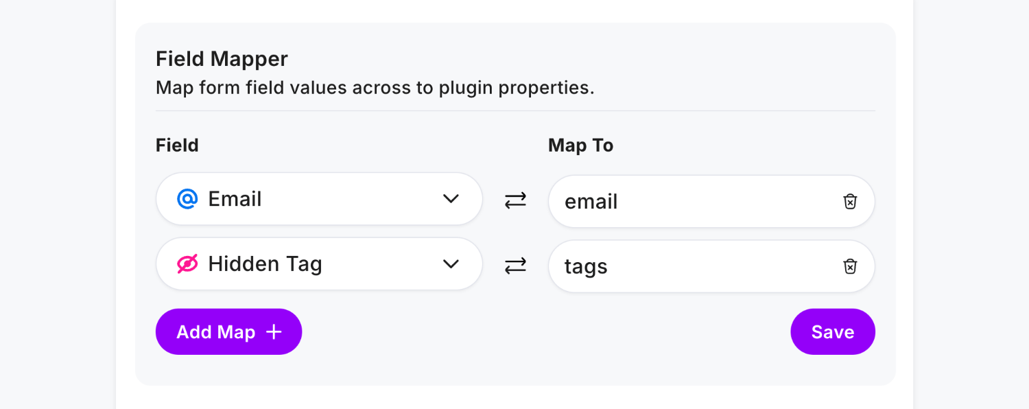 Entering 'tags' as the Map To value in the Mailchimp Plugin's Field Mapper