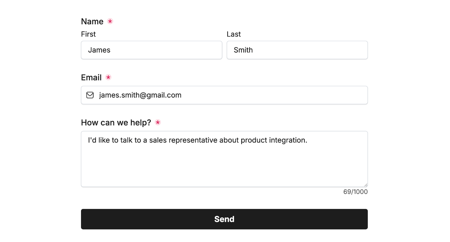 An example form we've connected the Slack Plugin to