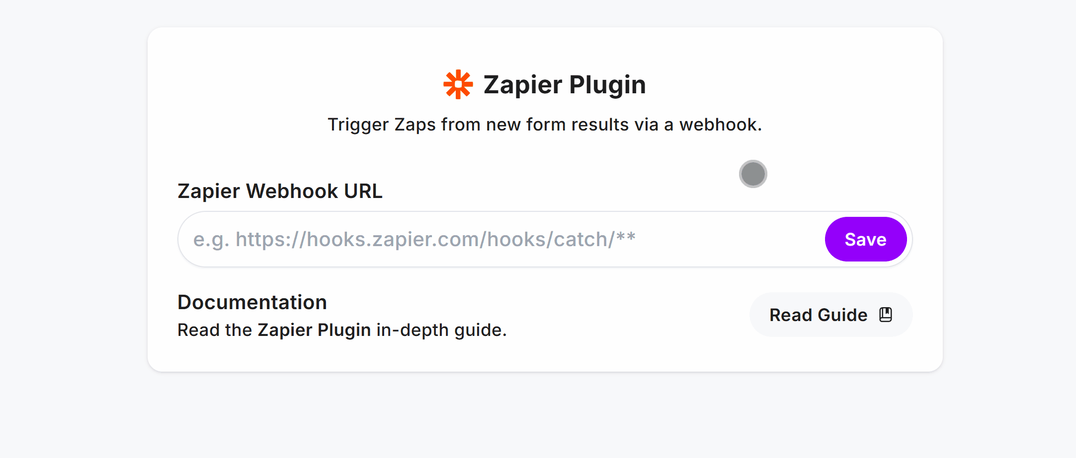 Pasting the Zapier webhook URL into the Zapier Plugin inside Fun Forms