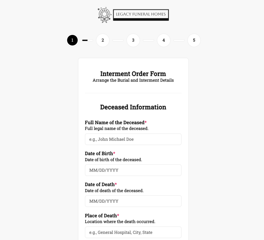 Interment Order Form