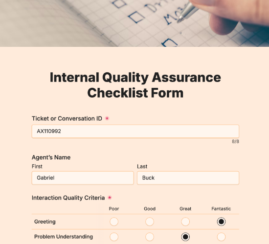Service Quality Audit Form
