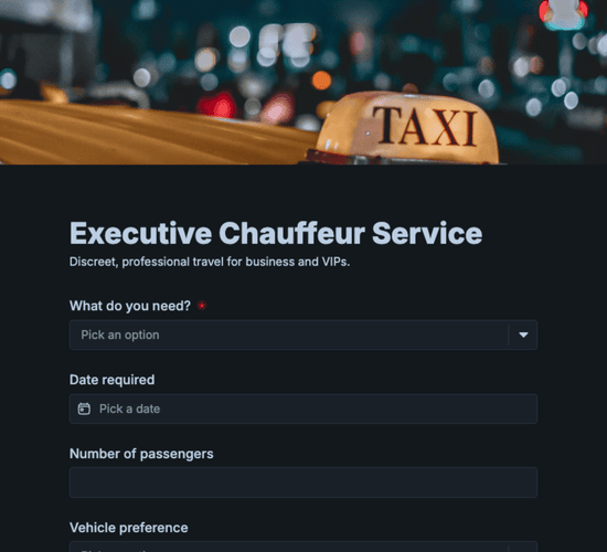 Executive Chauffeur Inquiry Form