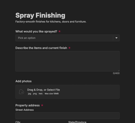 Spray Painting Inquiry Form