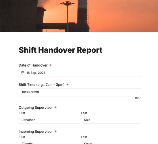 Production Shift Handover Form