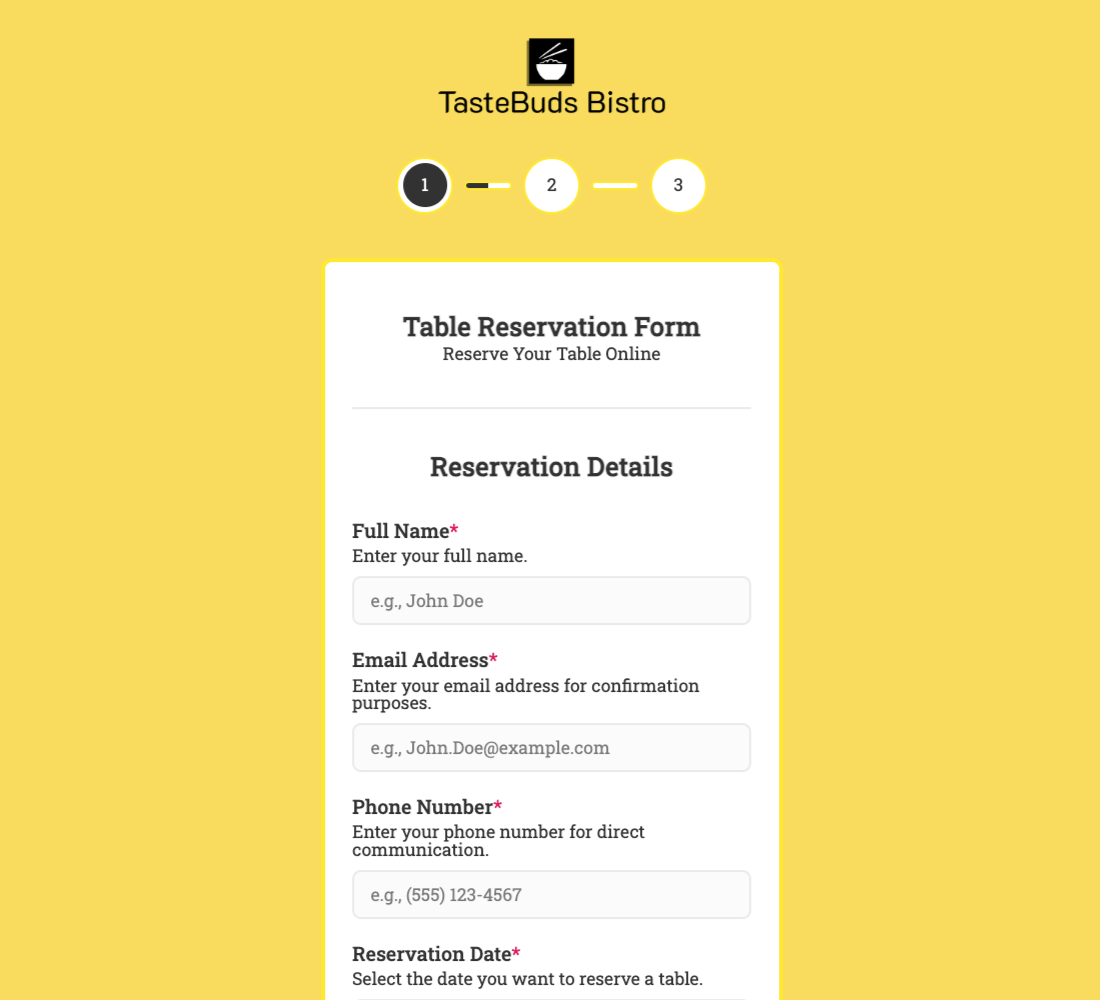 Table Reservation Form