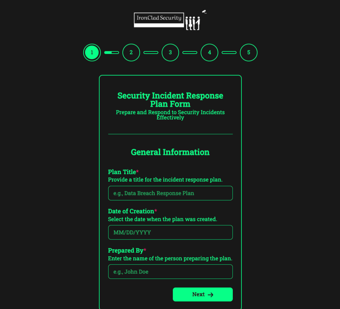 Security Incident Response Plan Form