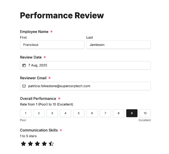 Employee Performance Review Form