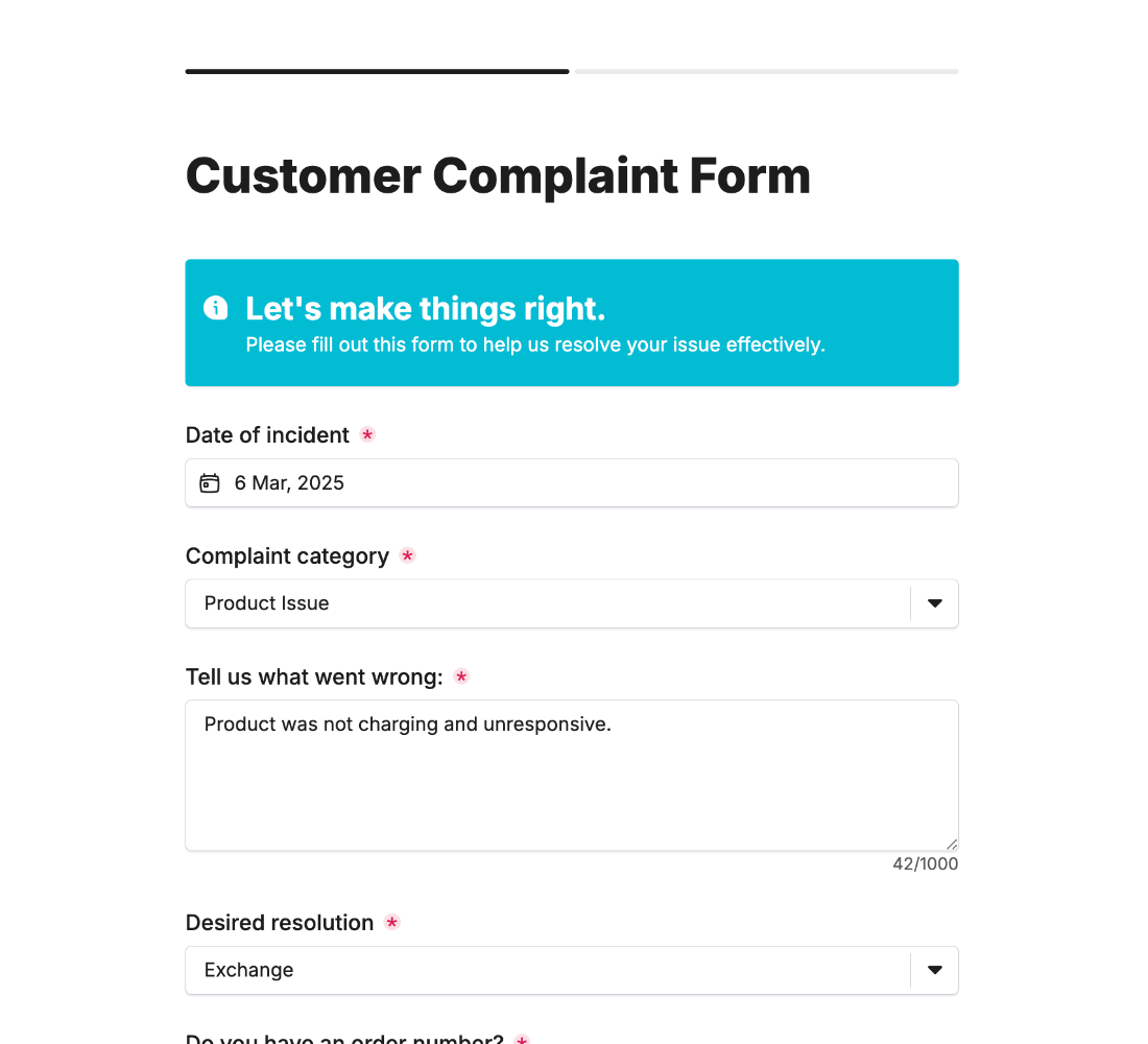 Customer Complaint Form