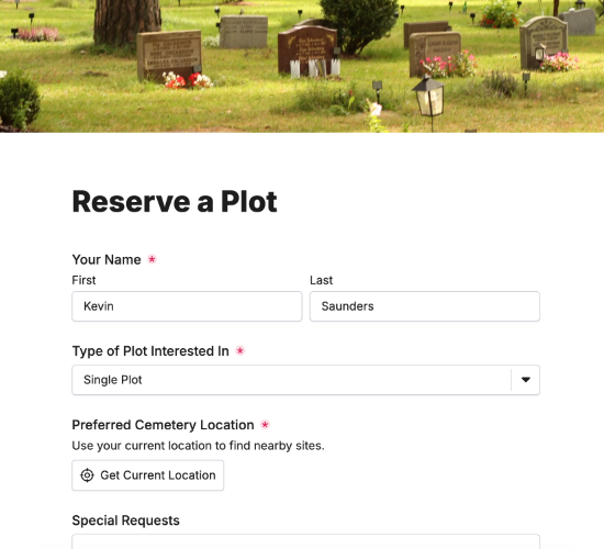 Burial Plot Reservation Request Form