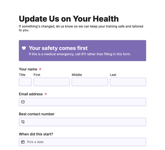 Client Injury & Health Update Form