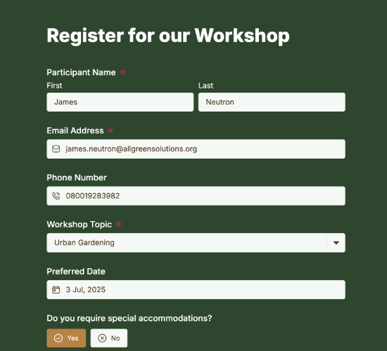 Environmental Workshop Registration Form