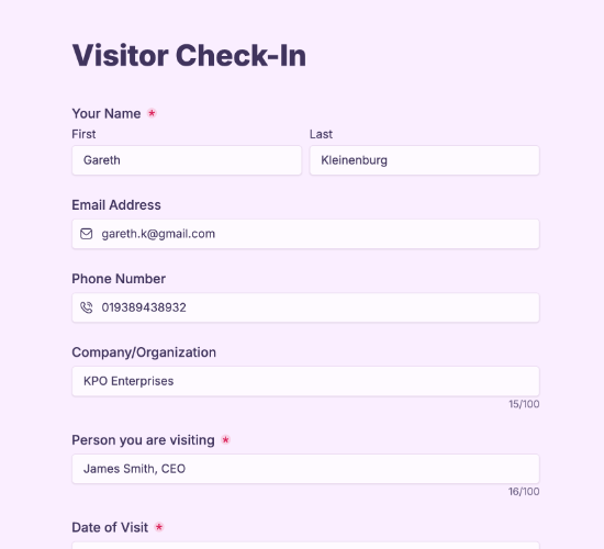 Visitor Check-In Form